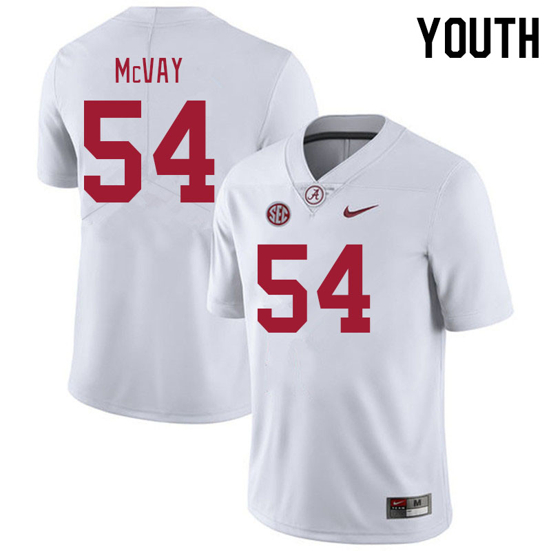 Youth #54 Miles McVay Alabama Crimson Tide College Footabll Jerseys Stitched-White